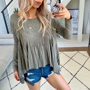 Free People Flowy Boho Lace Open Back Top Olive XS